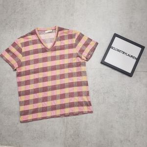 PRADA Plaid Striped Women's Short Sleeve Shirt